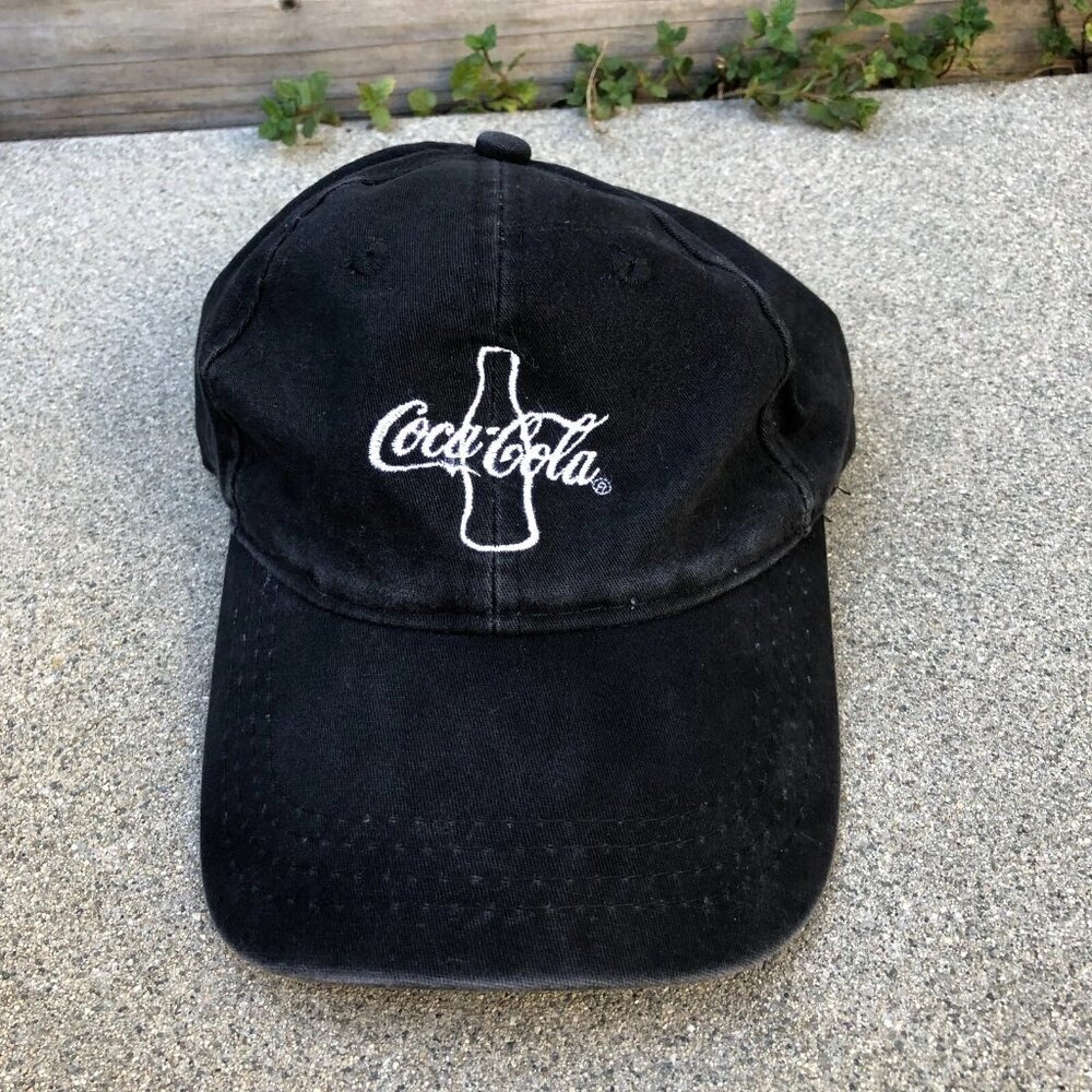 VTG APOLLO Cola-Cola Dad Hat Men's Black Baseball Cap Adjustable Embroidered​